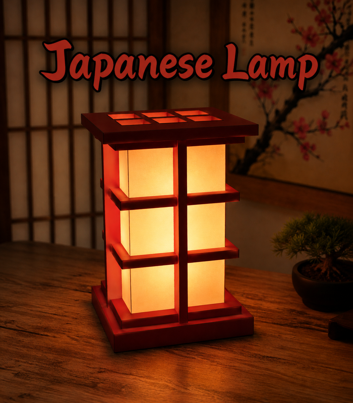 Shoji Japanese RGB Table Lamp – USB Powered with Remote & Adjustable Brightness